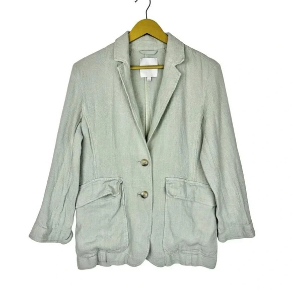 Madewell Oversized Blazer Jacket Small Green Linen Blend Single Breasted Pockets - Picture 2 of 6